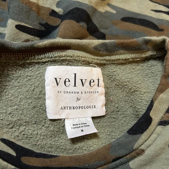 Velvet by Graham & Spencer for Anthropologie Green Camo Puff Sleeves Top Medium - Picture 3 of 5